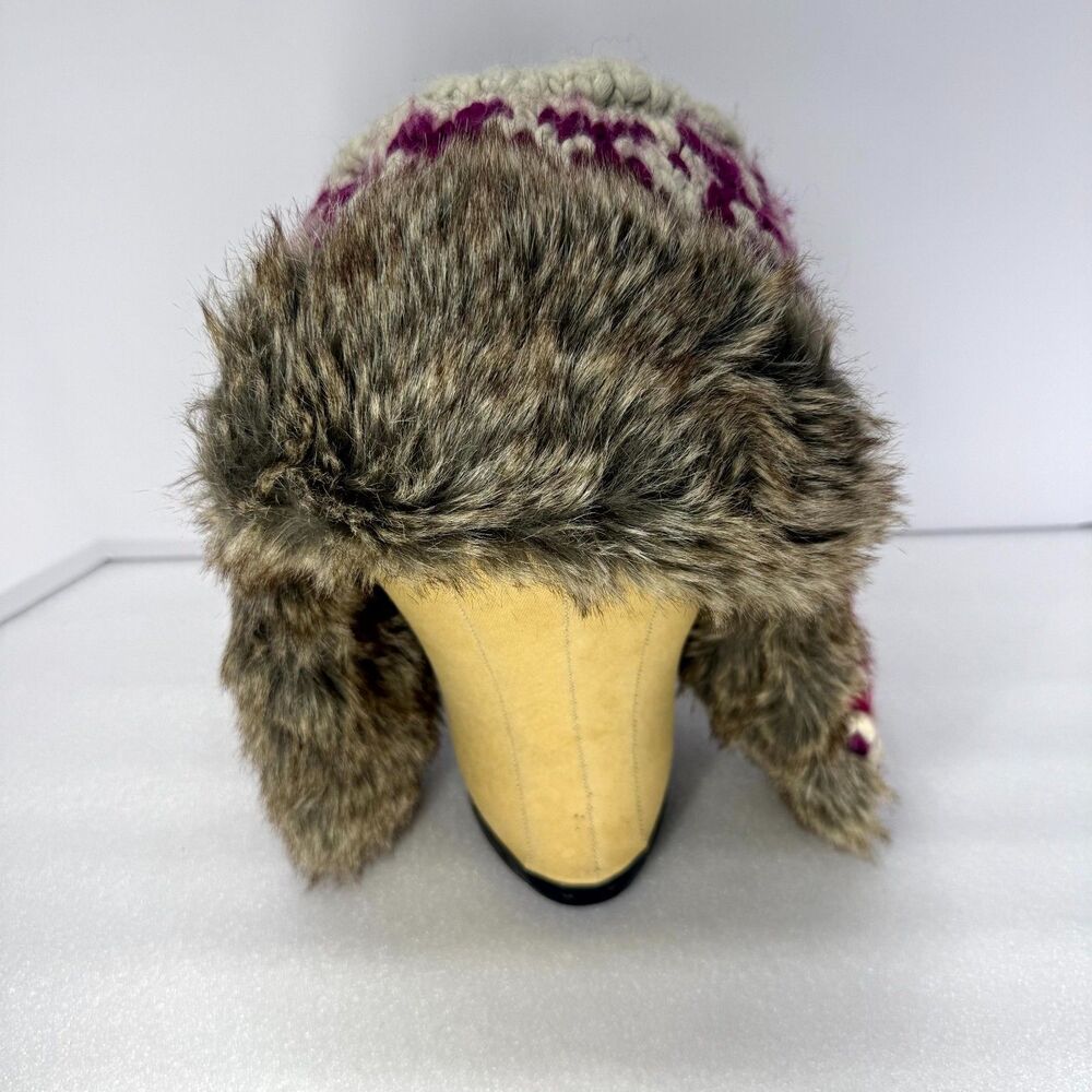 American Eagle Outfitters Trapper Hat Wool Blend Knit Faux Fur Ear Flap Y2K Vtg